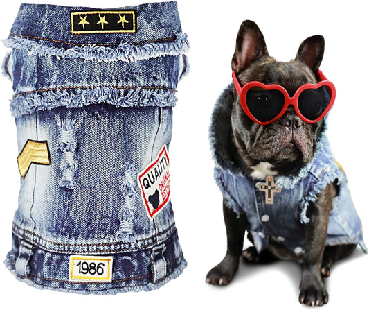 Pet Clothes Dog Jeans Jacket Cool Blue Denim Coat Small Medium Puppy Blue Vintage Washed Clothes Dogs Lapel Vests Classic Hoodies