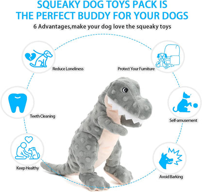 Stuffed Dinosaur Dog Toys Durable Plush Dog Toy with Crinkle Paper Cute Squeaky Dog Toys Dog Chew Toys for Small Medium Large Dogs and Puppy